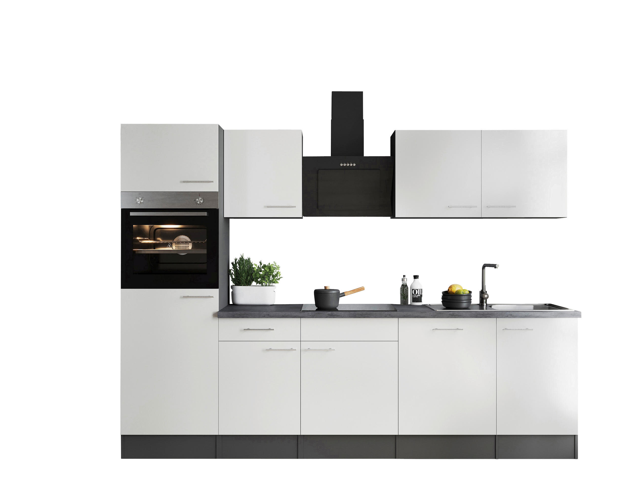 KÜCHENBLOCK 280 cm   in Grau, Weiß  - Silberfarben/Weiß, Design, Holzwerkstoff/Metall (280cm) - Respekta