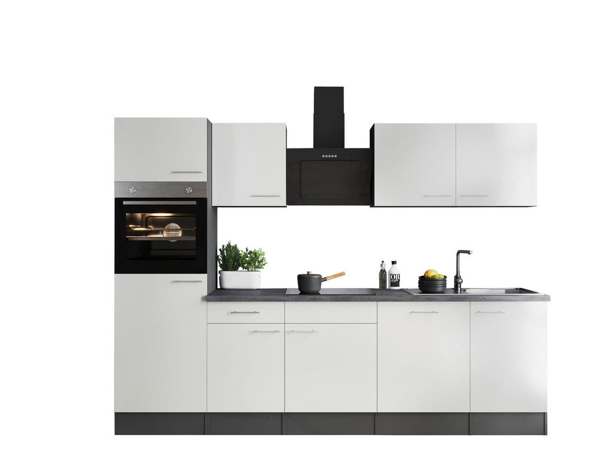 KÜCHENBLOCK 280 cm   in Grau, Weiß  - Silberfarben/Weiß, Design, Holzwerkstoff/Metall (280cm) - Respekta
