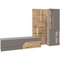 WOHNWAND 3-teilig  in Grau, Wildeiche  304/194/44,5 cm  - Wildeiche/Grau, Design, Glas/Holz (304/194/44,5cm) - Voglauer