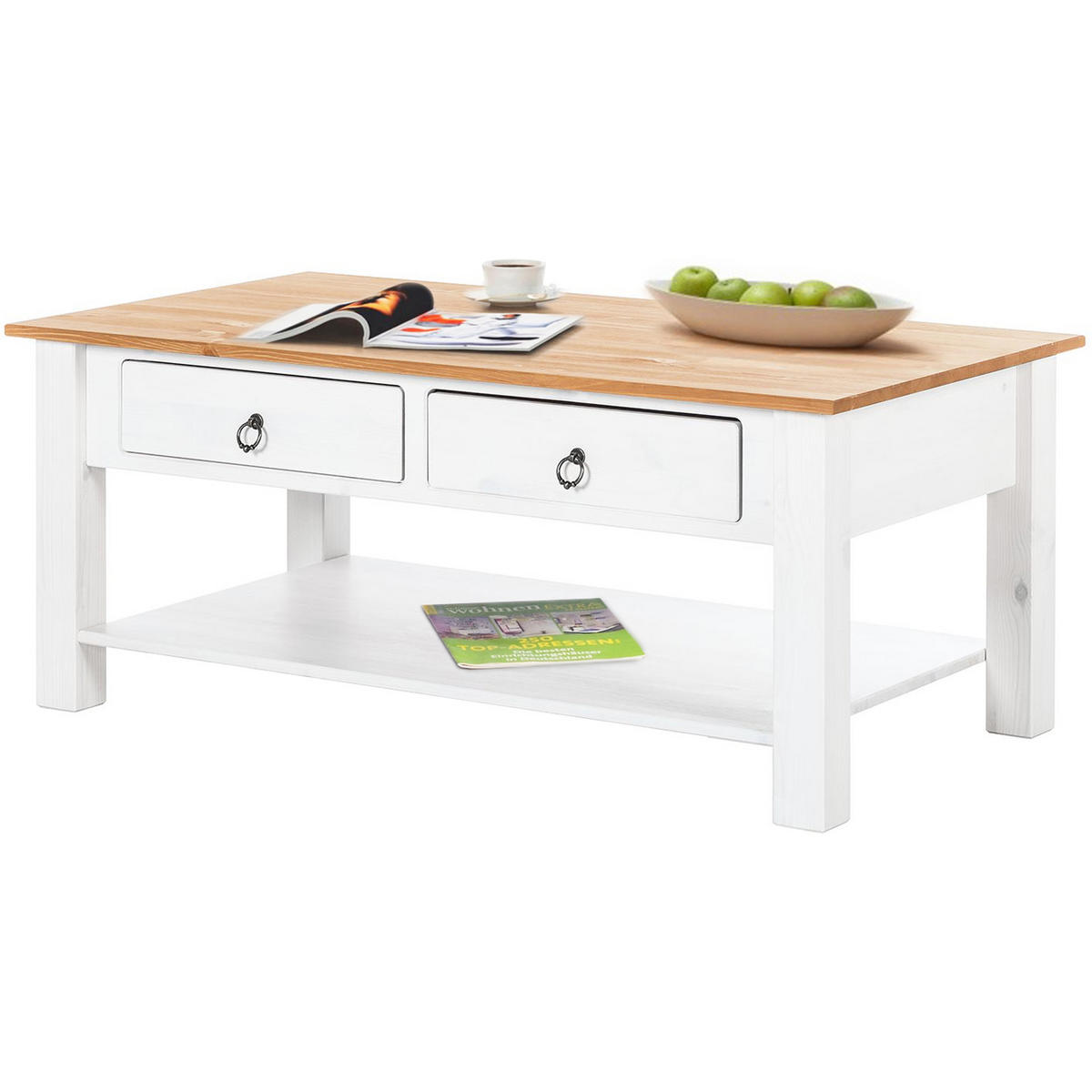 COUCHTISCH Ines Kiefer 110/45/60 cm rechteckig Weiß  - Bronzefarben/Weiß, Design, Holz/Metall (110/45/60cm) - MID.YOU