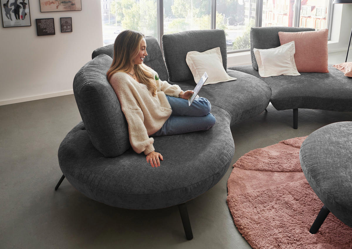 BIGSOFA Flachgewebe Anthrazit  - Anthrazit/Schwarz, Design, Textil/Metall (456/93/138cm) - Moderano