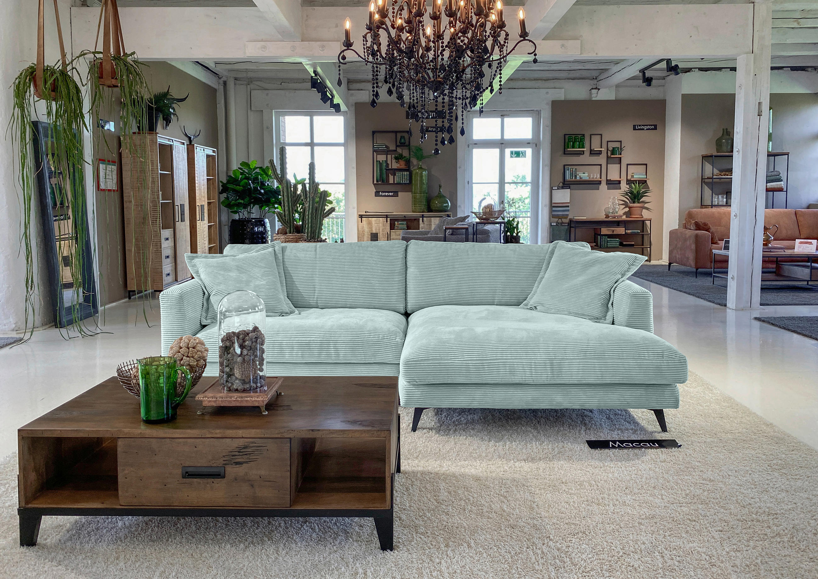 ECKSOFA Hellblau, Mintgrün Cord  - Schwarz/Hellblau, LIFESTYLE, Textil/Metall (270/140cm) - Landscape