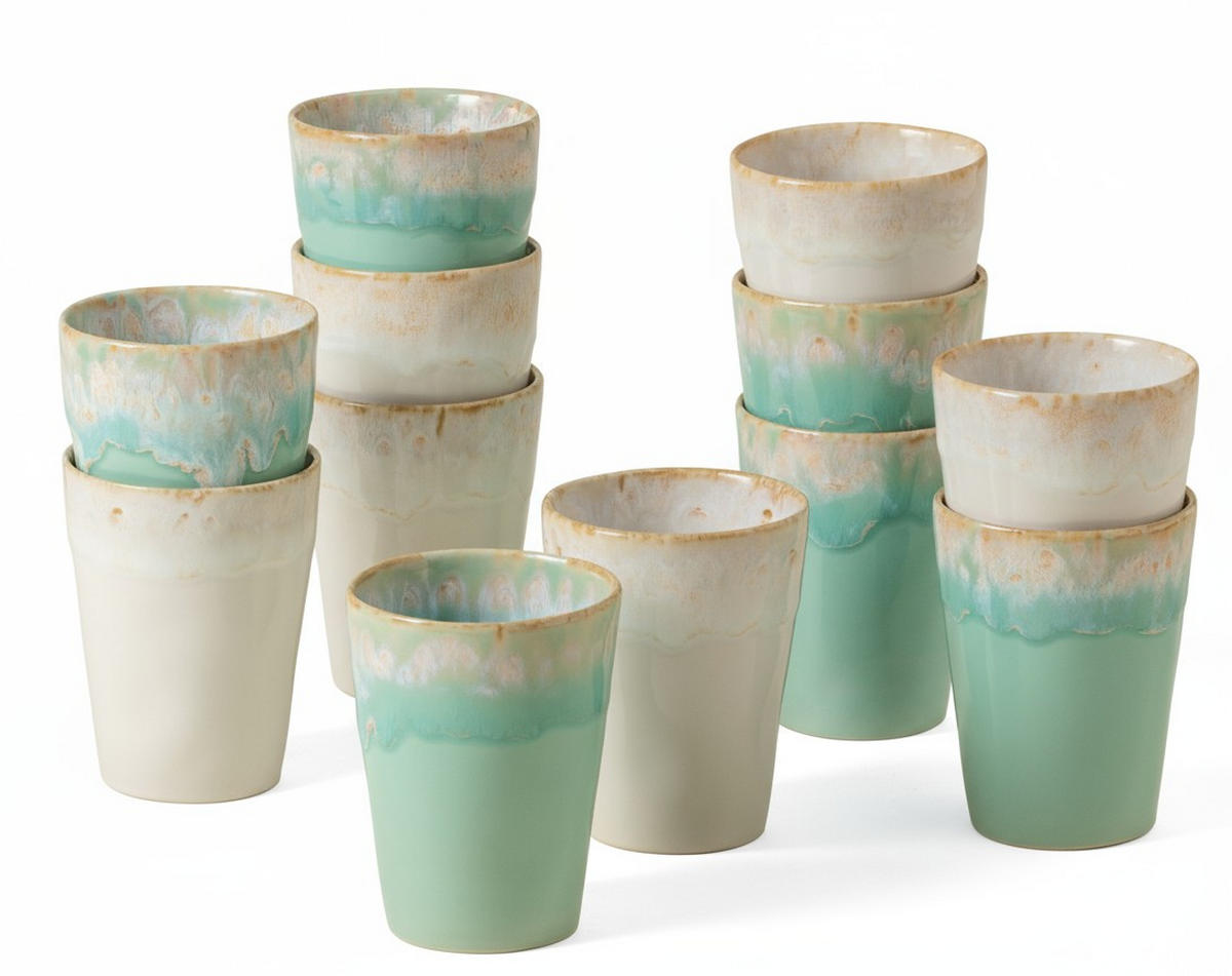 KAFFEEBECHERSET 375ML GRESPRESSO 12-teilig  - Türkis/Weiß Hochglanz, Basics, Keramik - Costa Nova