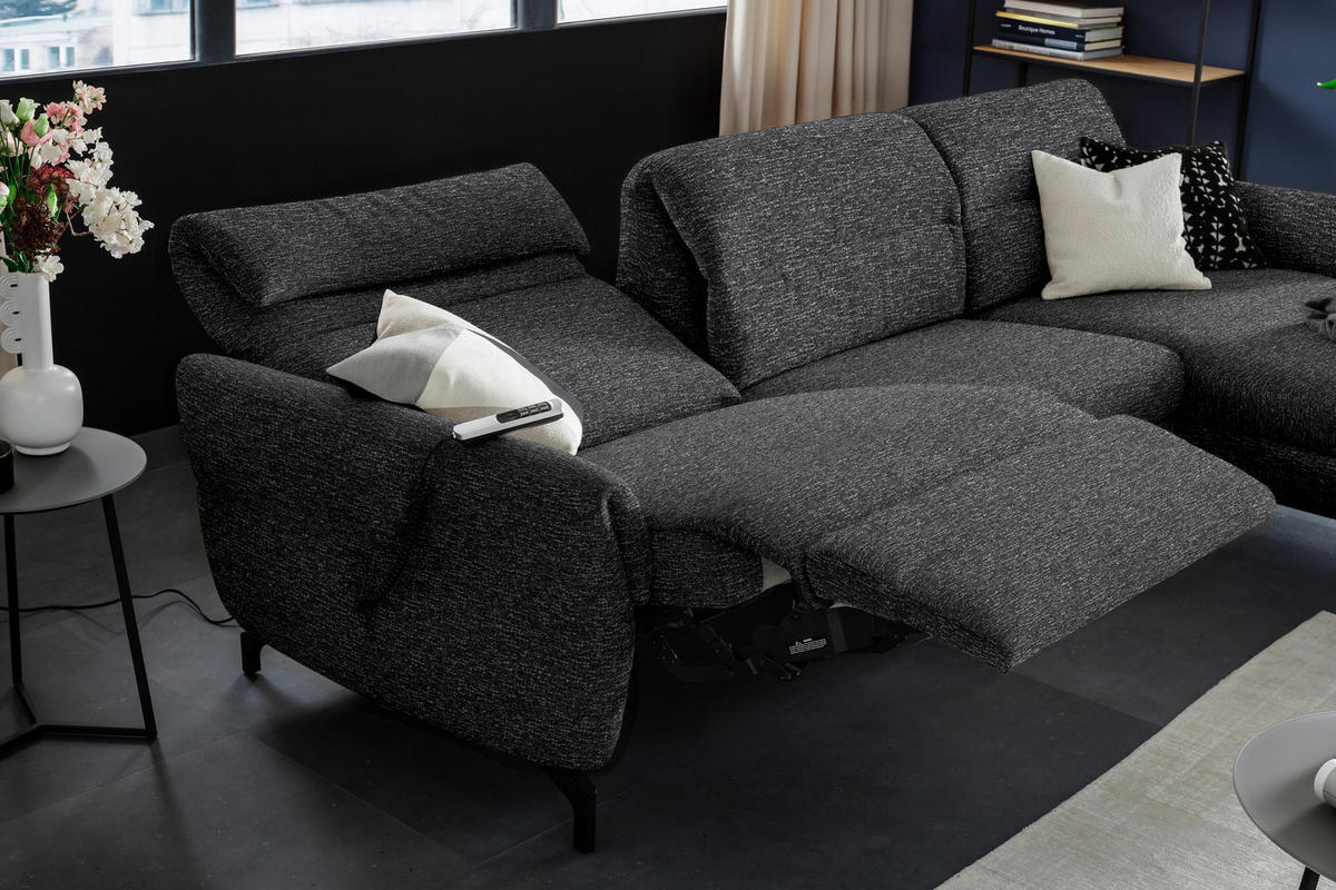 ECKSOFA Anthrazit Chenille  - Anthrazit/Schwarz, Design, Textil/Metall (299/187cm) - Schöner Wohnen