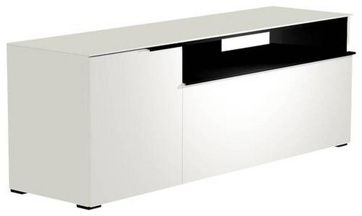 LOWBOARD Schwarz, Weiss  160/58/45 cm  - Weiss/Schwarz, Design, Glas/Holzwerkstoff (160/58/45cm) - Moderano