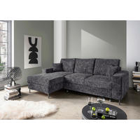 ECKSCHLAFSOFA  mit Rücken echt Struktur Schwarz  - Schwarz, KONVENTIONELL, Textil/Metall (143/237cm) - Livetastic