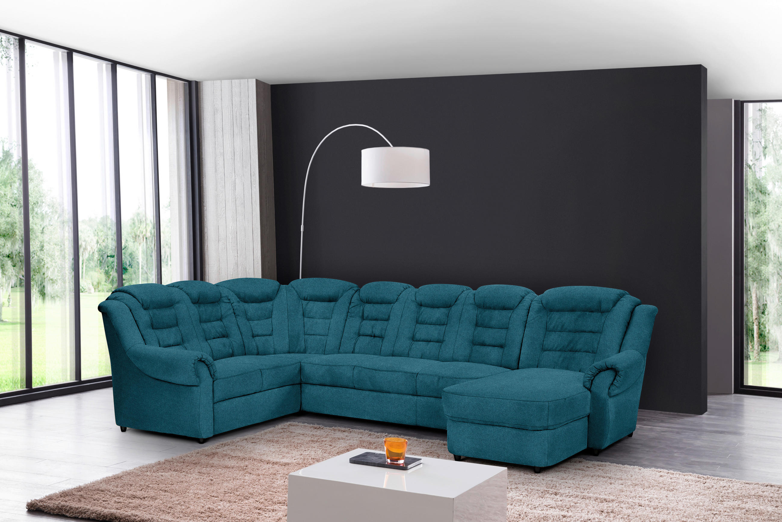 WOHNLANDSCHAFT in Chenille Blau - Blau/Schwarz, Konventionell, Kunststoff/Textil (216/333/165cm) - Livetastic