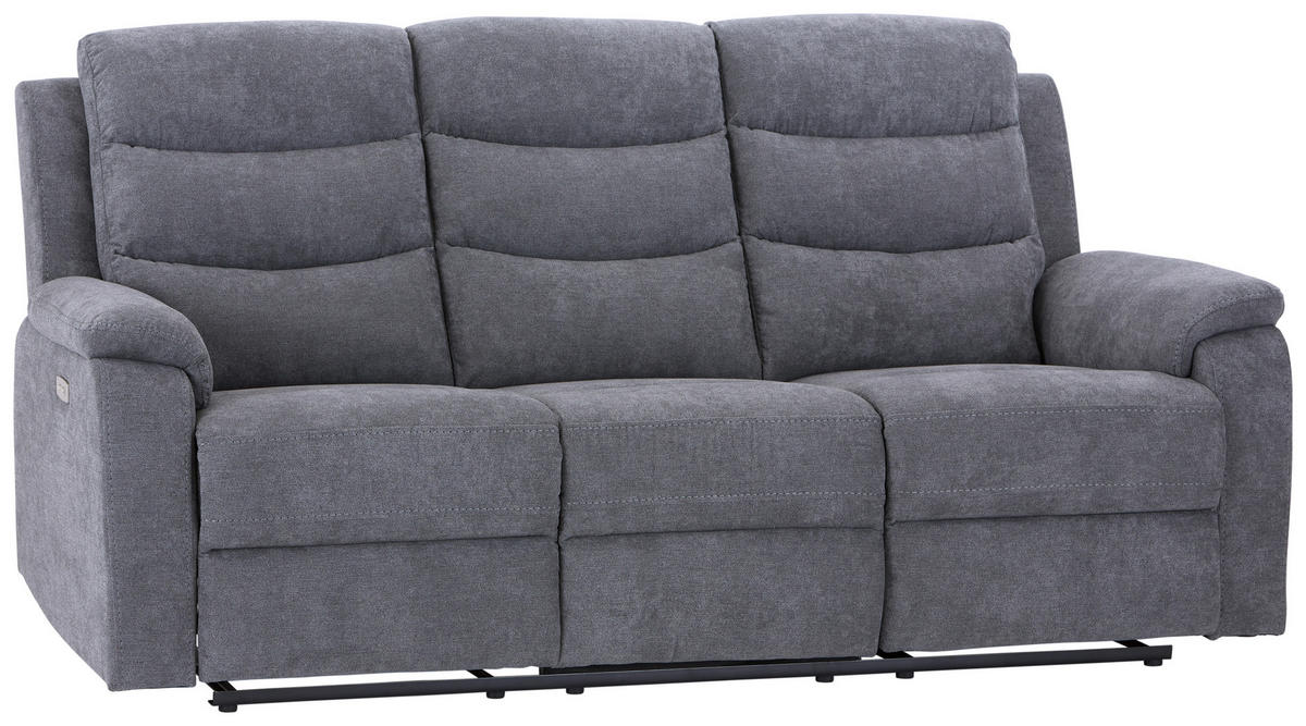 3-SITZER-SOFA Webstoff Grau  - Schwarz/Grau, KONVENTIONELL, Kunststoff/Textil (208/102/93cm) - P & B