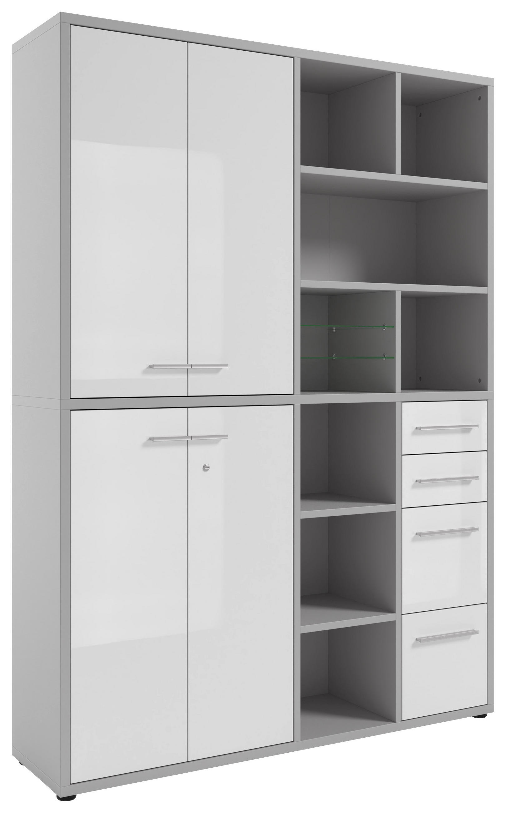 AKTENSCHRANK Weiß, Hellgrau  - Hellgrau/Weiß, MODERN, Glas/Holzwerkstoff (154,9/215,4/40cm)