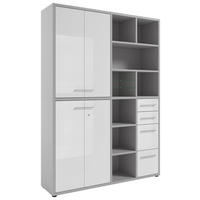 AKTENSCHRANK Weiß, Hellgrau  - Hellgrau/Weiß, MODERN, Glas/Holzwerkstoff (154,9/215,4/40cm)