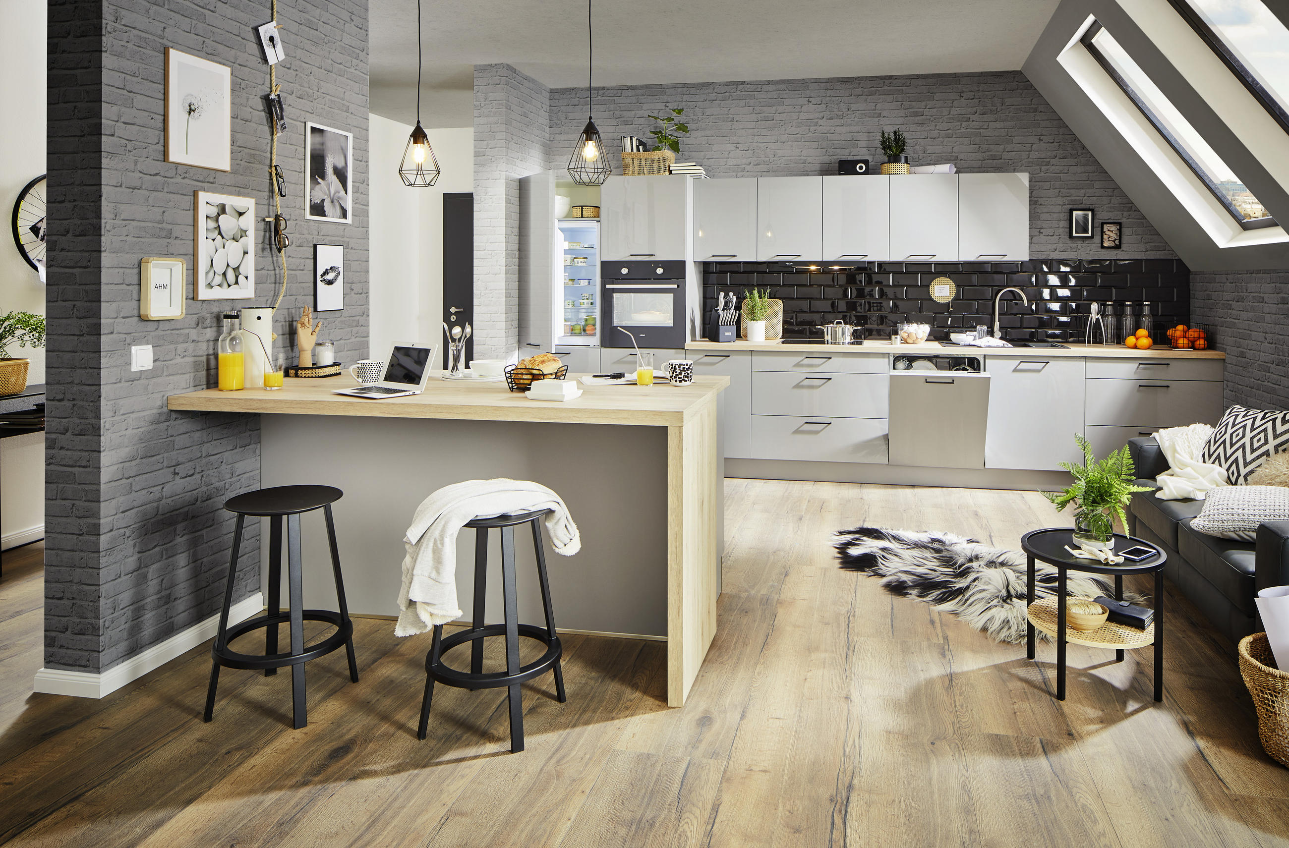 BUCĂTĂRIE LA COMANDĂ   - gri, Design, material pe bază de lemn - Moderano