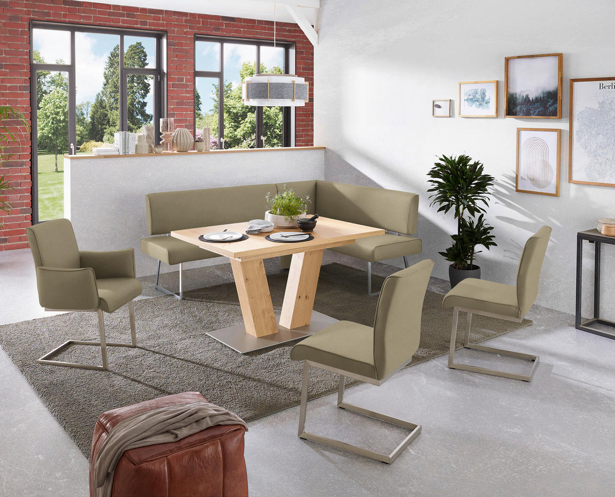 ECKBANK 208/160 cm  in Grün, Edelstahlfarben  - Edelstahlfarben/Grün, Design, Textil/Metall (208/160cm) - Dieter Knoll