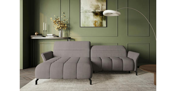 ECKSOFA Taupe Flachgewebe Rücken echt, Kopfteilverstellung, Sitztiefenverstellung  - Taupe/Schwarz, KONVENTIONELL, Textil/Metall (175/272cm) - Carryhome