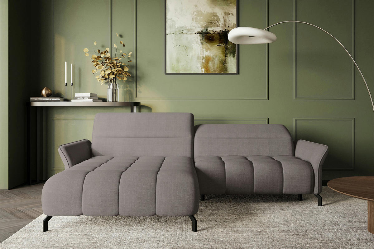 ECKSOFA Taupe Flachgewebe Rücken echt, Kopfteilverstellung, Sitztiefenverstellung  - Taupe/Schwarz, KONVENTIONELL, Textil/Metall (175/272cm) - Carryhome
