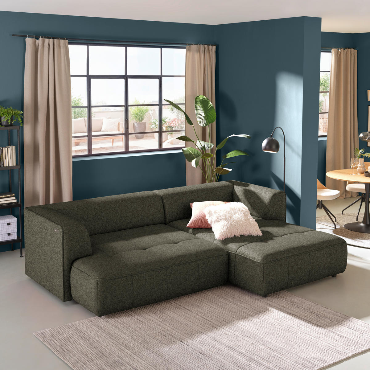 ECKSOFA Webstoff Olivgrün  - Schwarz/Olivgrün, Design, Kunststoff/Textil (288/188cm) - Welnova
