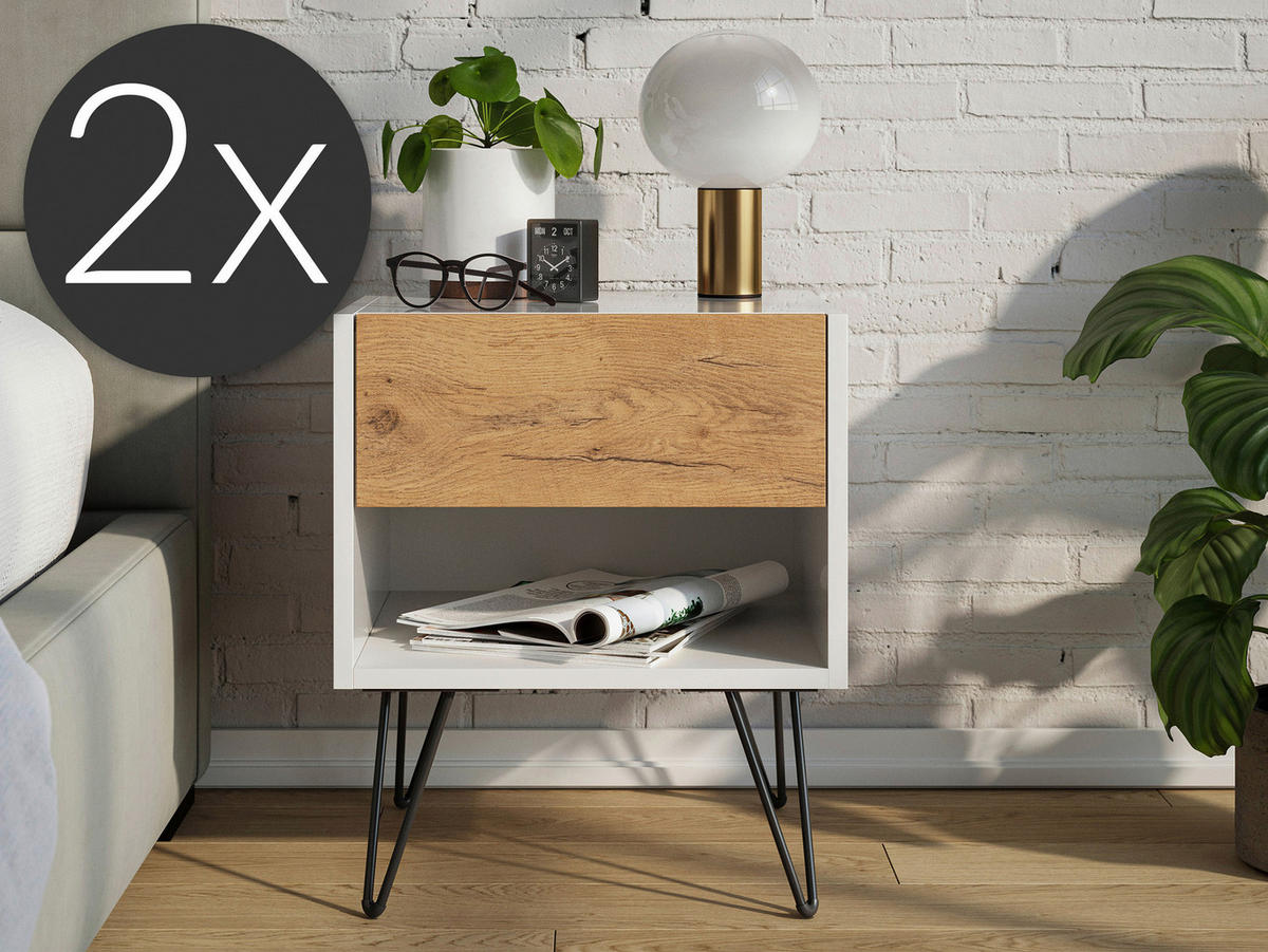 NACHTTISCH 41,2/50/35,6 cm  - Eichefarben/Schwarz, Basics, Holzwerkstoff/Metall (41,2/50/35,6cm) - MID.YOU