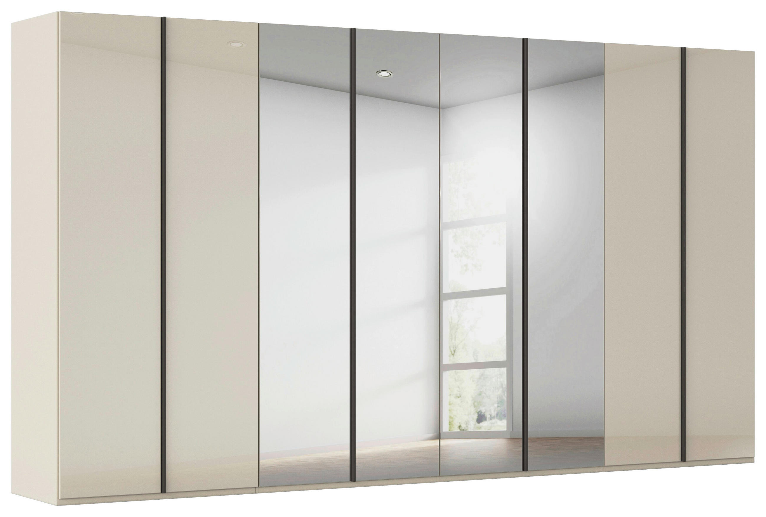 DREHTÜRENSCHRANK 400/235/61 cm,  in Champagner, 8-türig  - Champagner/Graphitfarben, Basics, Glas/Holzwerkstoff (400/235/61cm) - Novel