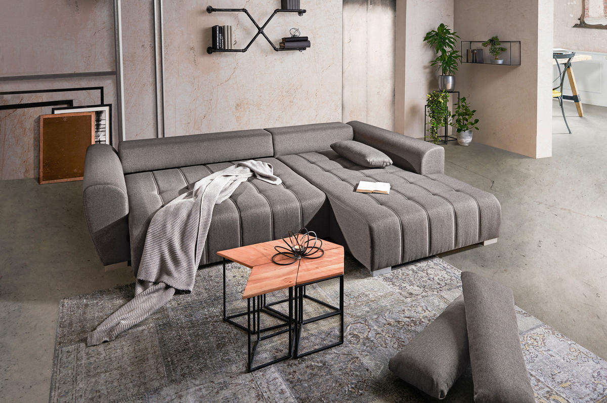 ECKSOFA in Webstoff Braun, Grau  - Silberfarben/Braun, Design, Kunststoff/Textil (218/304cm) - Carryhome