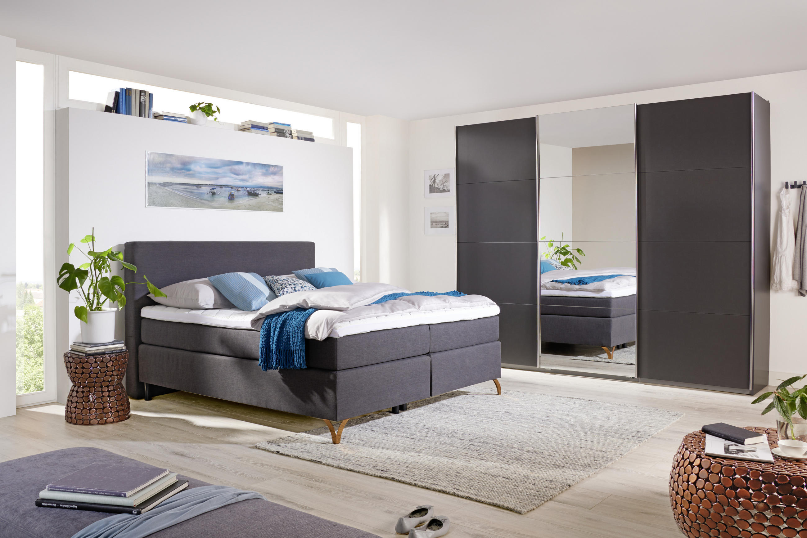 BOXSPRINGBETT 180/200 cm in Anthrazit - Anthrazit/Kupferfarben, Konventionell, Textil/Metall (180/200cm) - Esposa