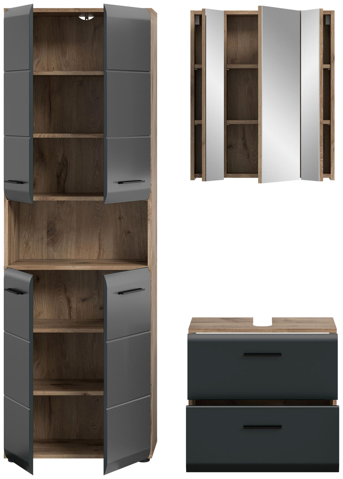 BADEZIMMER 3-teilig  in 120 cm  - Eiche dunkel/Schwarz, Basics, Holzwerkstoff/Kunststoff (120cm) - MID.YOU