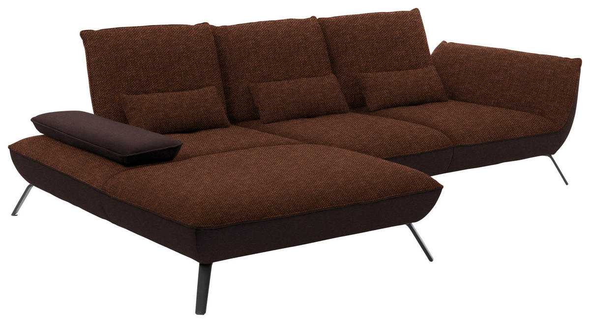 ECKSOFA in Flachgewebe Kupferfarben  - Schwarz/Kupferfarben, Design, Textil/Metall (191/301cm) - Moderano