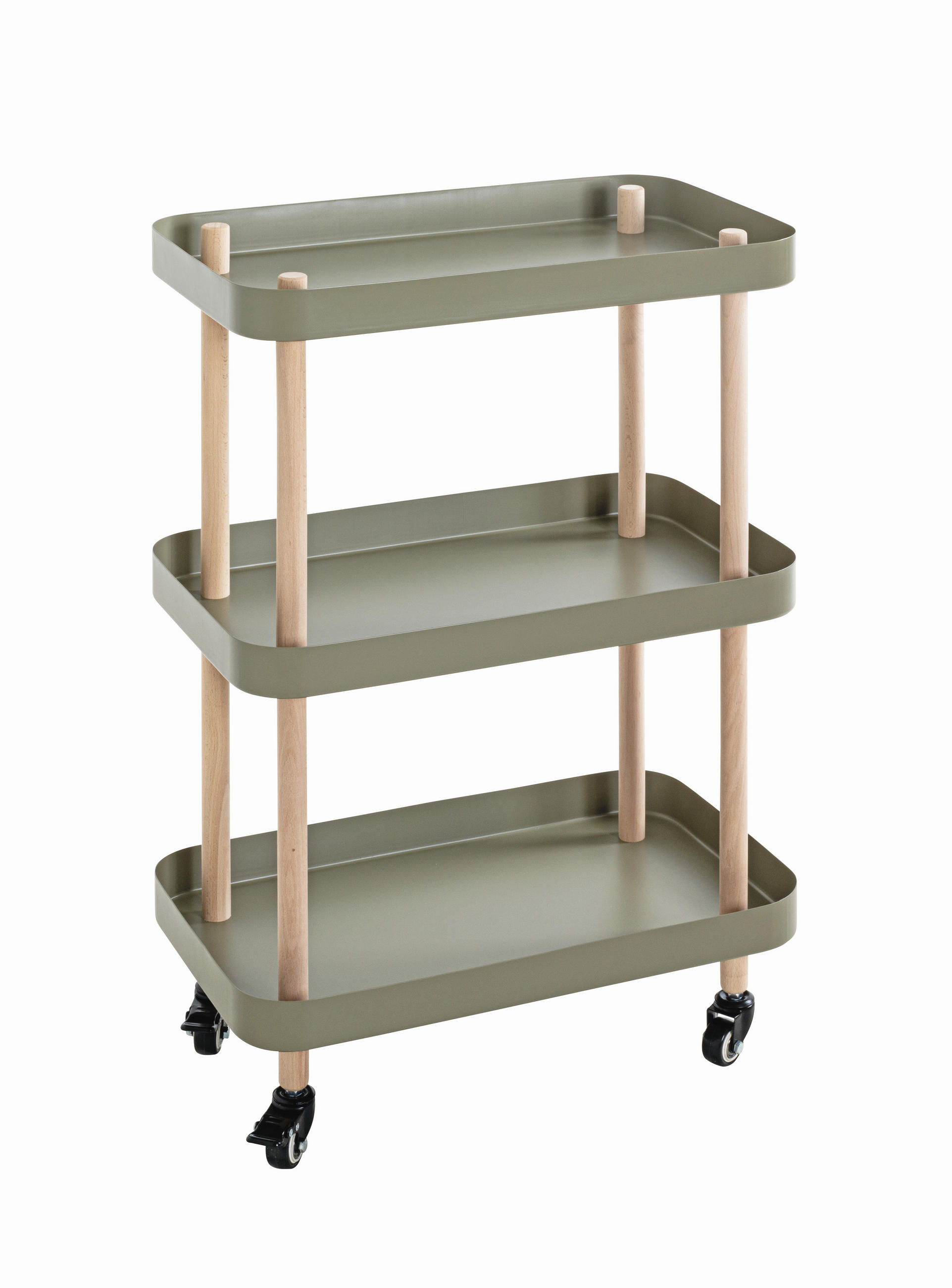 SERVIERWAGEN Buche massiv Grün, Naturfarben, Buchefarben  - Buchefarben/Naturfarben, MODERN, Holz/Metall (50/30/76cm)