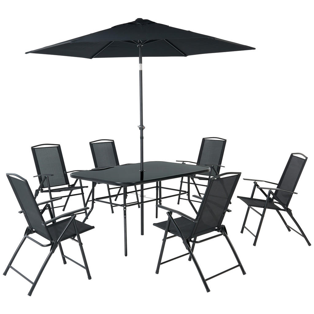 Gartengarnitur 7-tlg. Laura Stahl/glas/textilene + Schirm