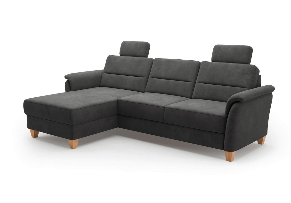 ECKSOFA in Flachgewebe Schwarz  163/244 cm  - Eichefarben/Schwarz, KONVENTIONELL, Holz/Textil (163/244cm) - Sit & More