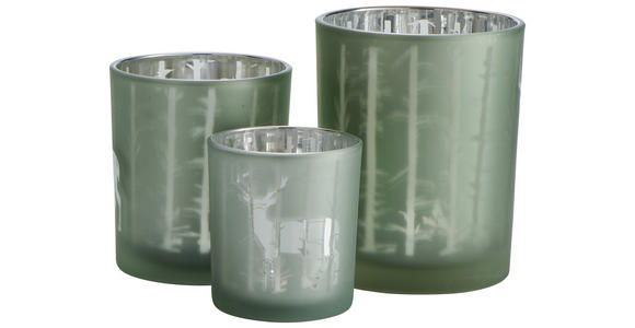 Teelichthalter Baltus D/H: ca. 10,2/12,5cm - Grau/Grün, KONVENTIONELL, Glas (10,2/12,5cm) - Ombra