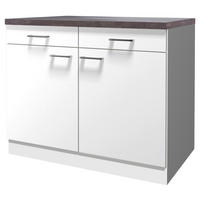 KÜCHENUNTERSCHRANK 100/85/57 cm  in Weiß  - Graubraun/Alufarben, KONVENTIONELL, Holzwerkstoff/Kunststoff (100/85/57cm) - FlexWell