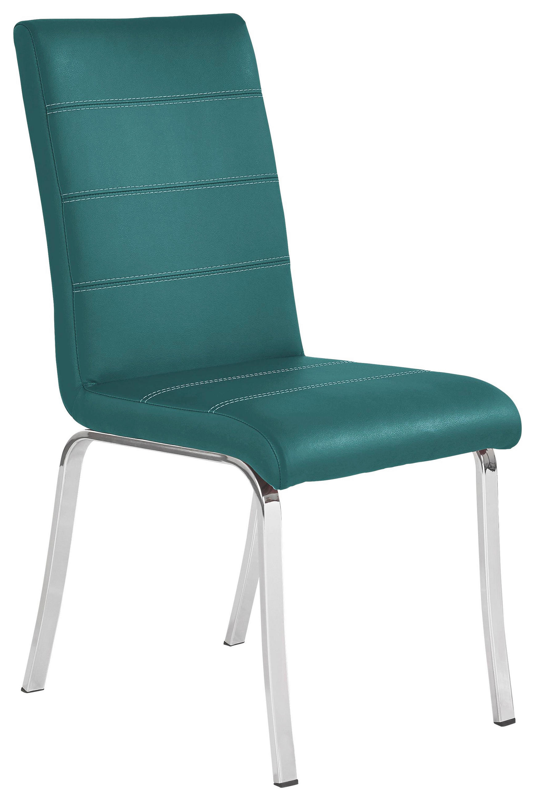 Stuhl in Metall, Textil Edelstahlfarben, Petrol