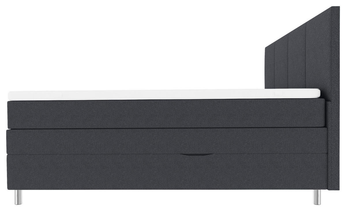 BOXSPRINGBETT 200/200 cm,  in Anthrazit, Bettkasten, Topper, Matratzen, H3 = fest  - Chromfarben/Anthrazit, KONVENTIONELL, Kunststoff/Textil (200/200cm) - Boxxx