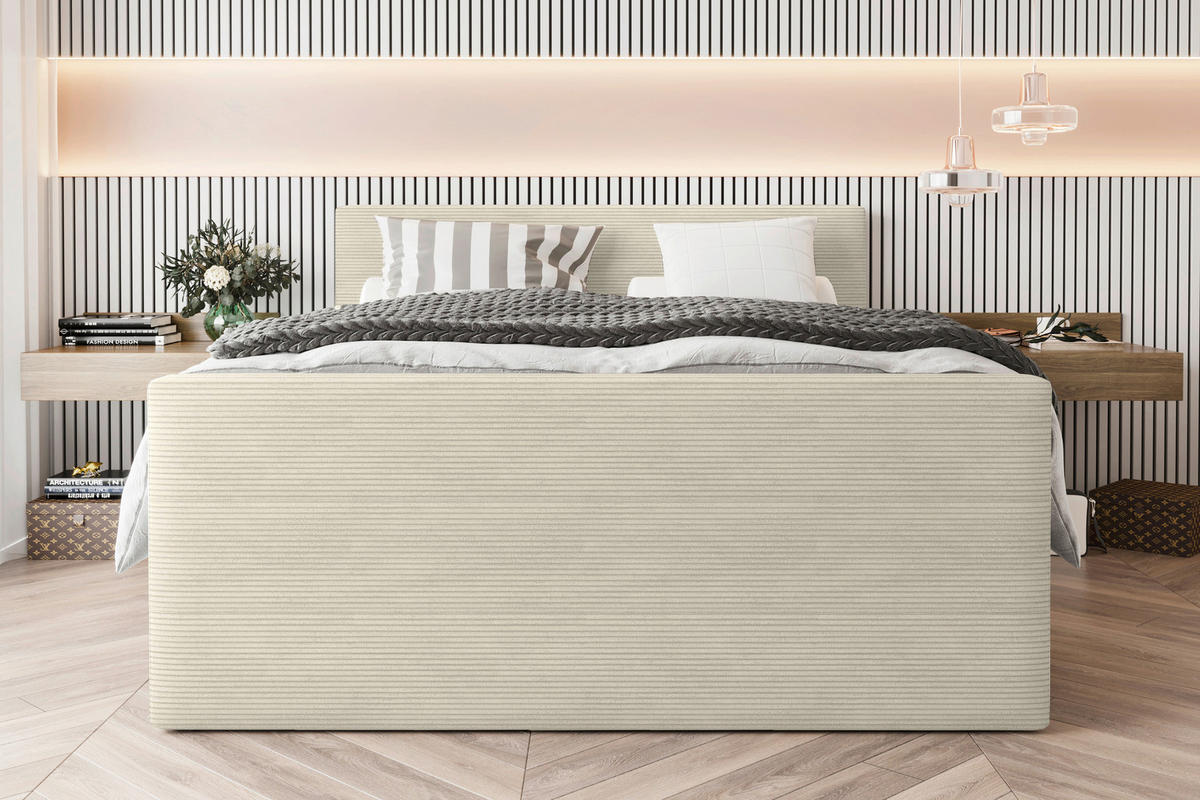 BOXSPRINGBETT 180/200 cm  in Beige  - Beige/Schwarz, Konventionell, Textil/Metall (180/200cm) - Carryhome