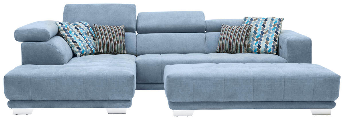 ECKSOFA in Mikrofaser Hellblau  - Chromfarben/Hellblau, Design, Textil/Metall (207/301cm) - Xora