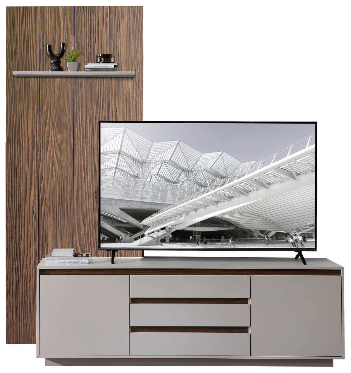 WOHNWAND  Nussbaumfarben, Kaschmir 214/232/45 cm  - Kaschmir/Nussbaumfarben, Design, Holzwerkstoff (214/232/45cm) - Stylife