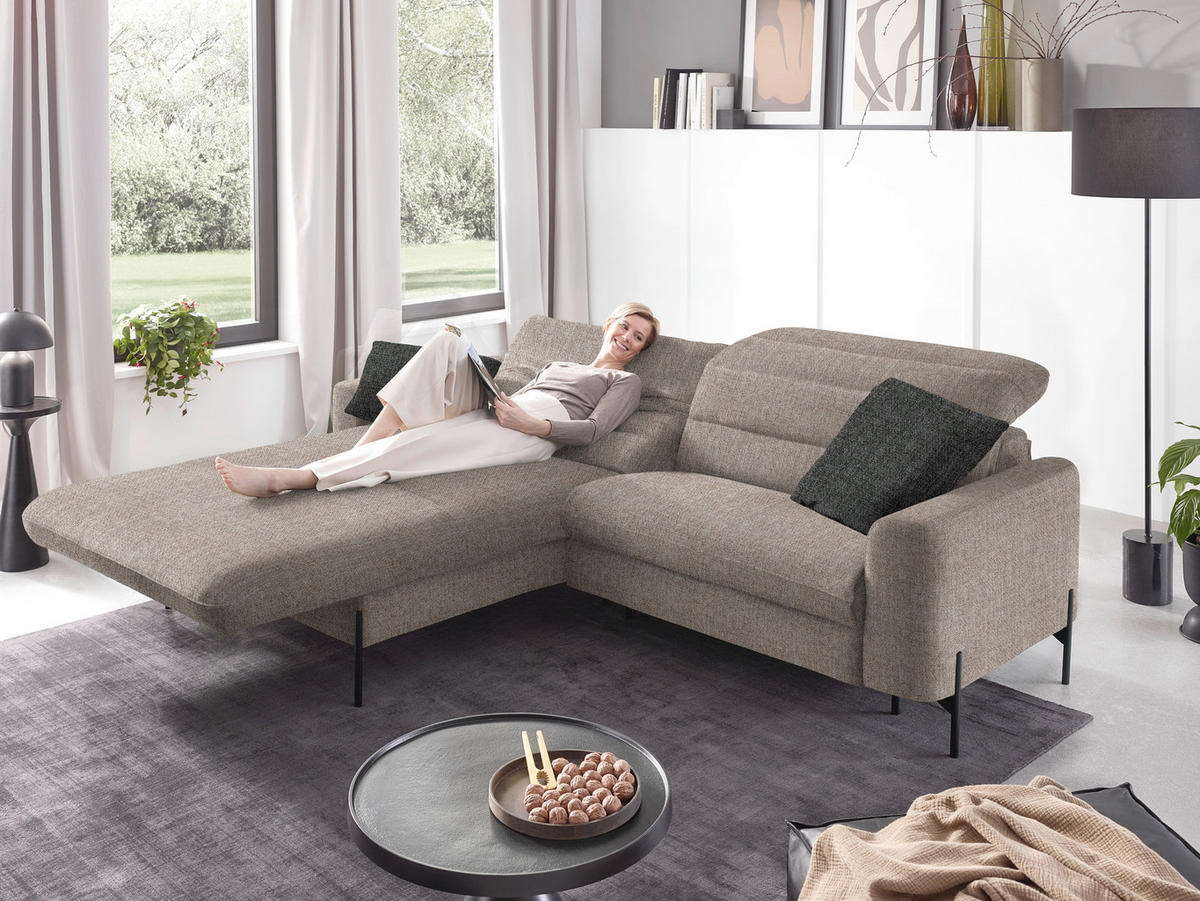 ECKSOFA in Flachgewebe Hellbraun  - Hellbraun/Schwarz, Design, Textil/Metall (191/252cm) - Dieter Knoll