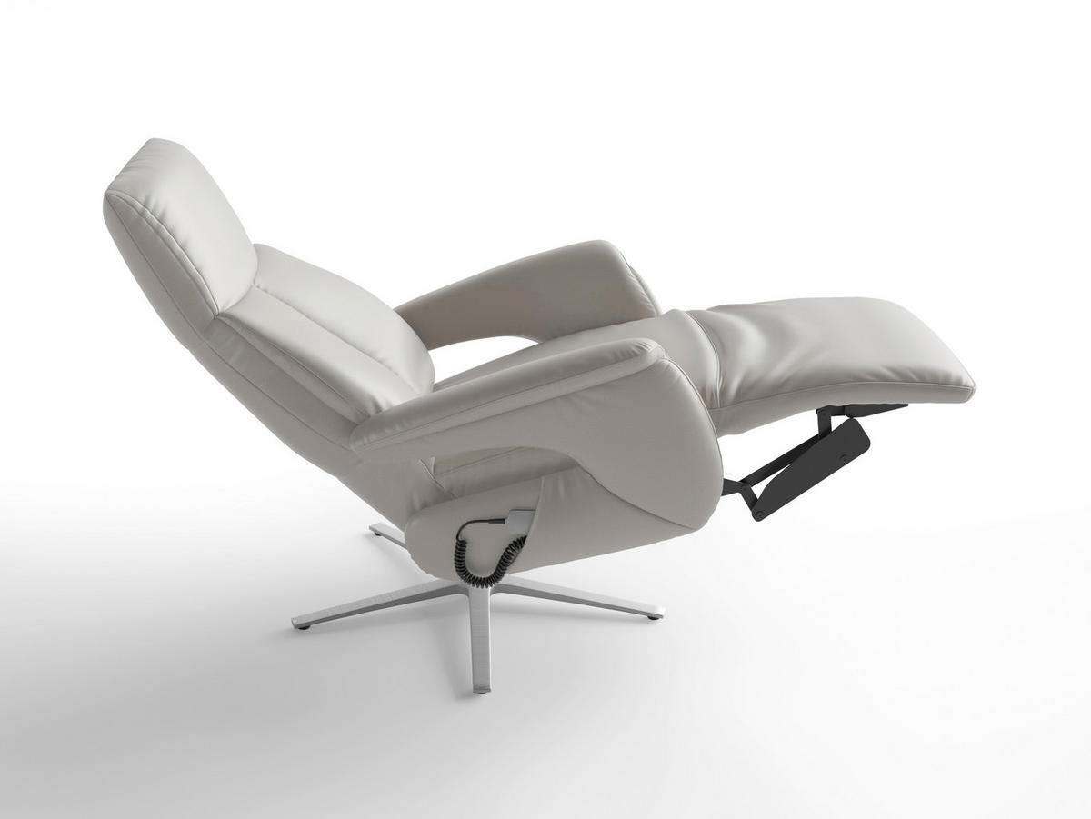 RELAXSESSEL TV LAZY E XS1 Echtleder Kopfteilverstellung, Rücken echt    - Silberfarben/Hellgrau, Basics, Leder/Metall (75/110/85cm) - Sit & More