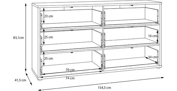 KOMMODE , 155/83/42 cm, 6 Schublade(n)  - Sandfarben/Silberfarben, Trend, Holzwerkstoff/Kunststoff (155/83/42cm) - Carryhome