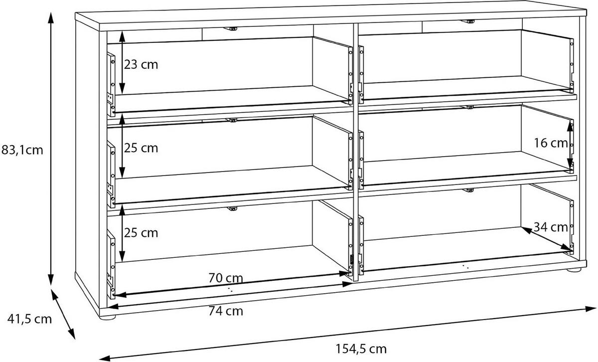 KOMMODE , 155/83/42 cm, 6 Schublade(n)  - Sandfarben/Silberfarben, Trend, Holzwerkstoff/Kunststoff (155/83/42cm) - Carryhome