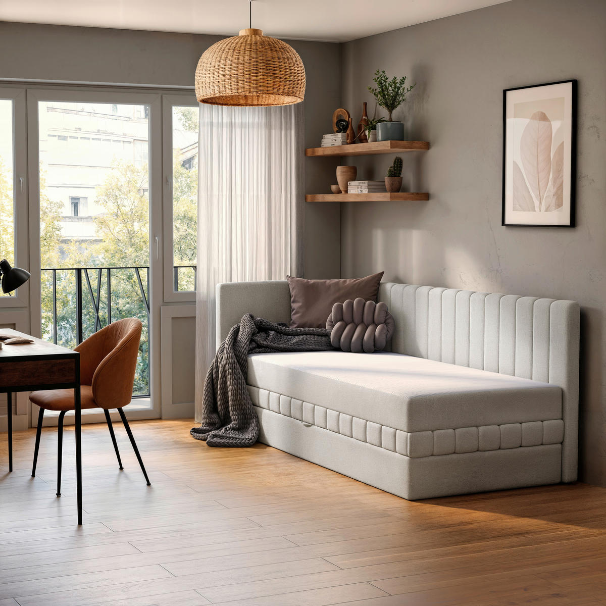 SCHLAFSOFA Chenille, Jacquard Creme  - Creme/Schwarz, Design, Kunststoff/Textil (99/83/212cm) - MID.YOU