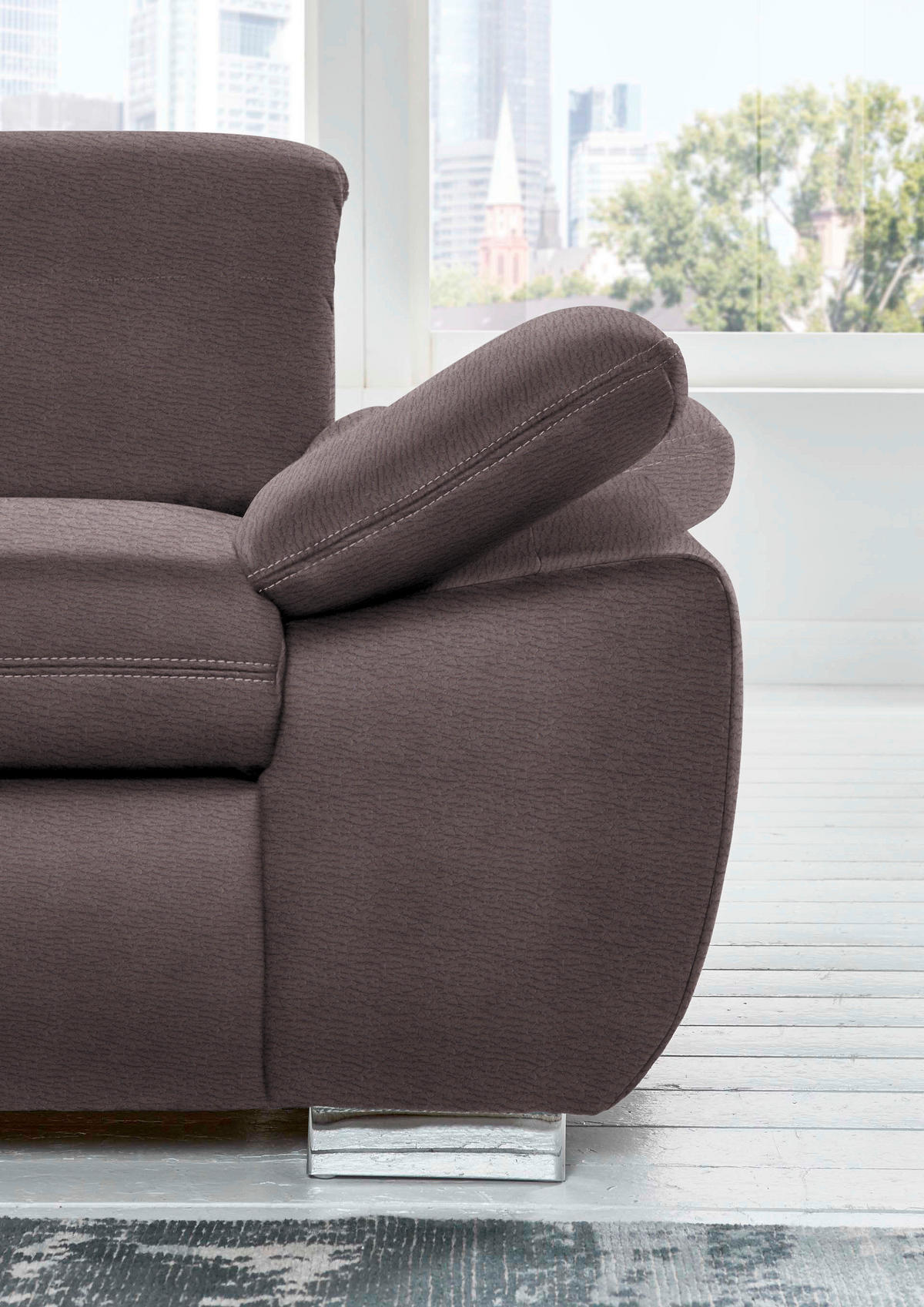 ECKSOFA in Mikrofaser Graubraun  260/318 cm  - Graubraun/Silberfarben, Design, Textil/Metall (260/318cm) - Beldomo Speed