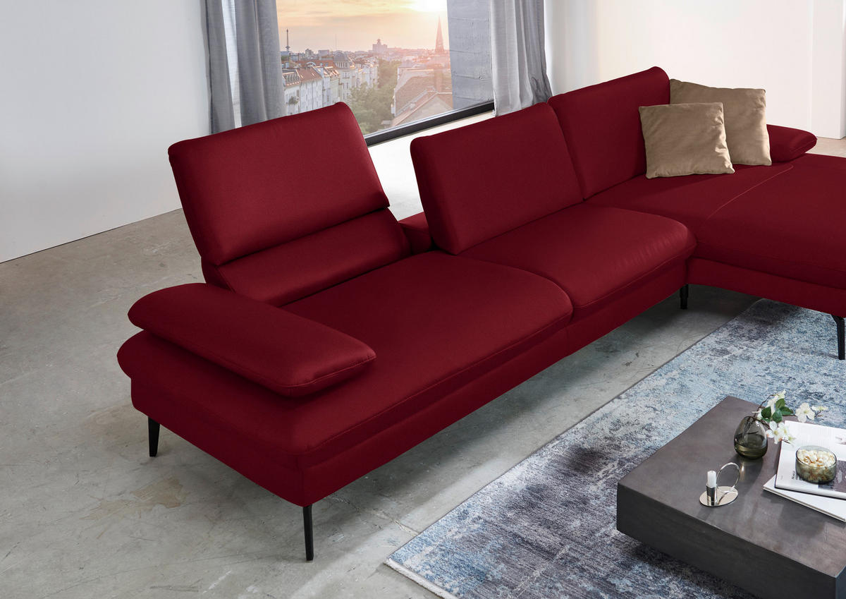 ECKSOFA in Echtleder Dunkelrot  - Schwarz/Dunkelrot, Design, Leder/Metall (325/157cm) - Dieter Knoll
