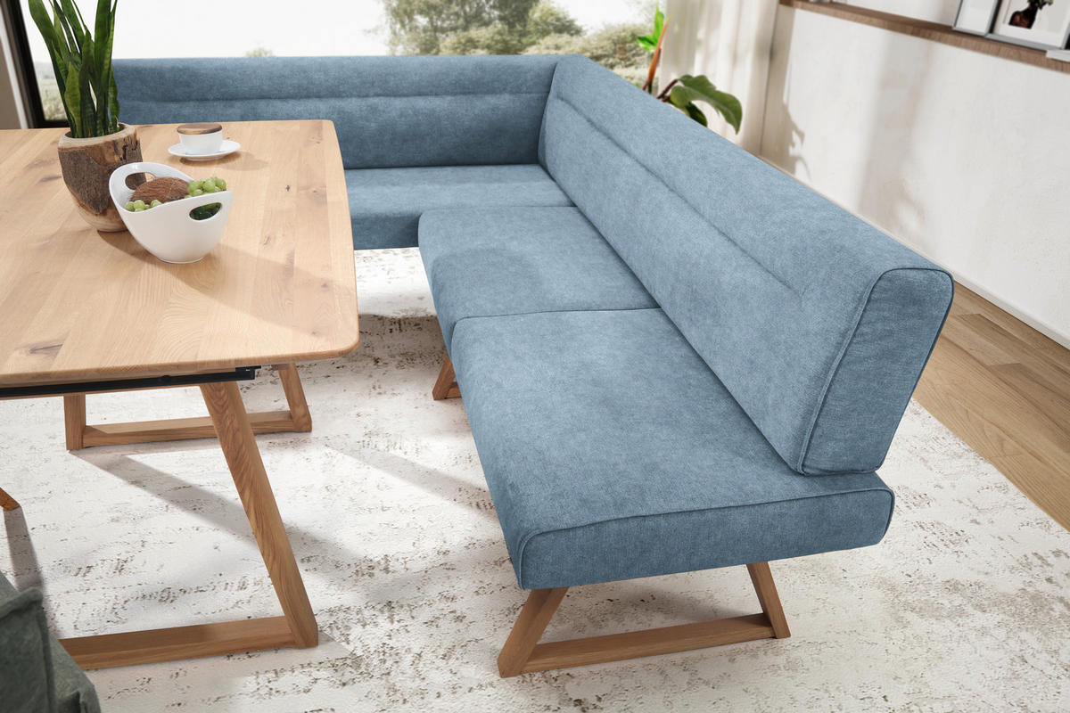 ECKBANK in Holz, Textil Eichefarben, Hellblau  - Eichefarben/Hellblau, Konventionell, Holz/Textil (170/230cm) - Moderano