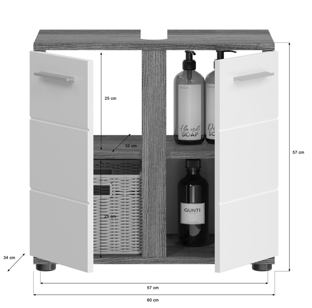 OMARICA ZA POD UMIVALNIK 60/57/34 cm  - siva/bela, Moderno, leseni material (60/57/34cm) - MID.YOU