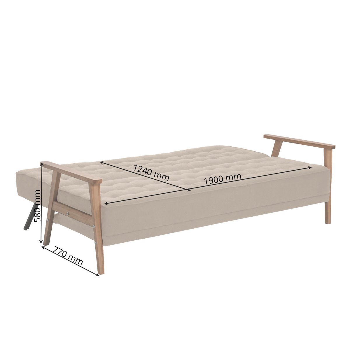 TROSJED NA RAZVLAČENJE tekstil  bež    - boje jasena/prirodne boje, Design, tekstil/drvo (202/95/95cm) - P & B