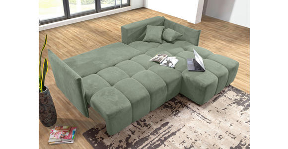ECKSOFA Salbeigrün Plüsch Zierkissen, Rückenkissen, Bettkasten, Schlaffunktion, Rücken echt, Liegefläche im Originalstoff  - Salbeigrün/Schwarz, KONVENTIONELL, Kunststoff/Textil (253/192cm) - Carryhome