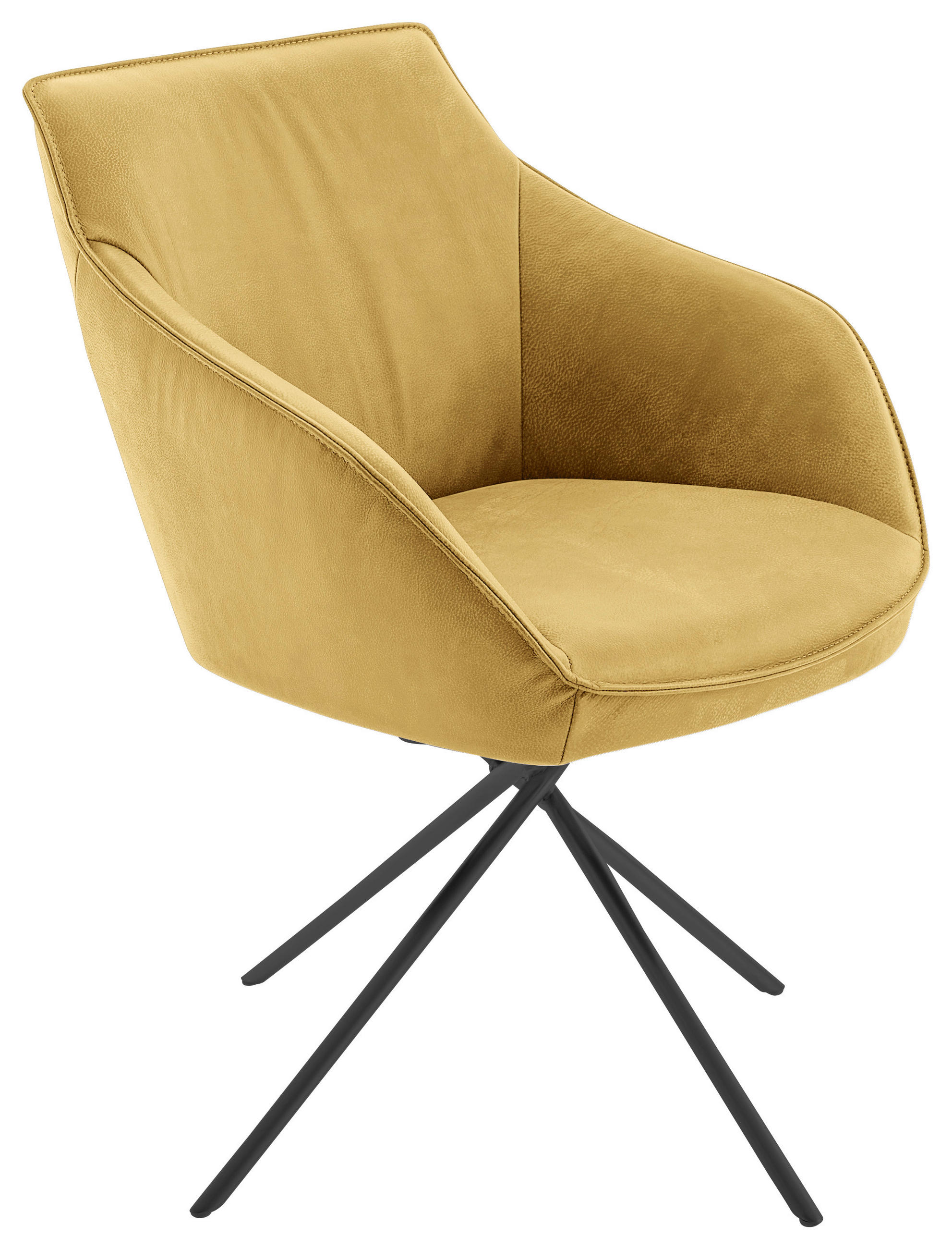 ARMLEHNSTUHL  Lederauswahl, Stoffauswahl, Typenauswahl, Gestellauswahl, automatische Rückholfunktion, Sitzfläche 320° drehbar  Echtleder  - Gelb/Schwarz, Design, Leder/Metall (60/84/67cm) - Koinor