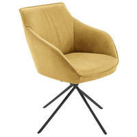 ARMLEHNSTUHL  Lederauswahl, Stoffauswahl, Typenauswahl, Gestellauswahl, automatische Rückholfunktion, Sitzfläche 320° drehbar  Echtleder  - Gelb/Schwarz, Design, Leder/Metall (60/84/67cm) - Koinor