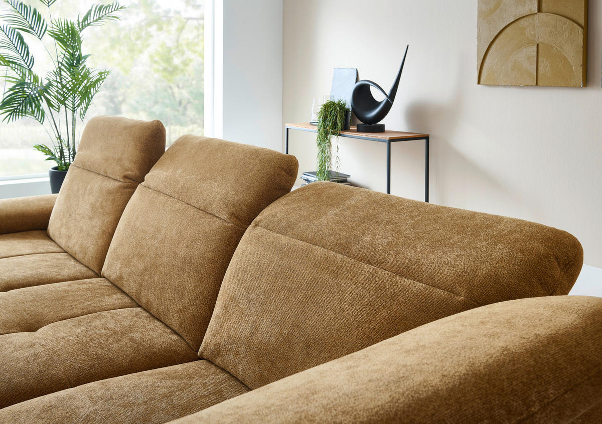 ECKSOFA Beldomo System Dunkelgelb Chenille Rücken echt, Kopfteilverstellung  - Dunkelgelb/Schwarz, Design, Textil/Metall (311/235cm) - Beldomo System