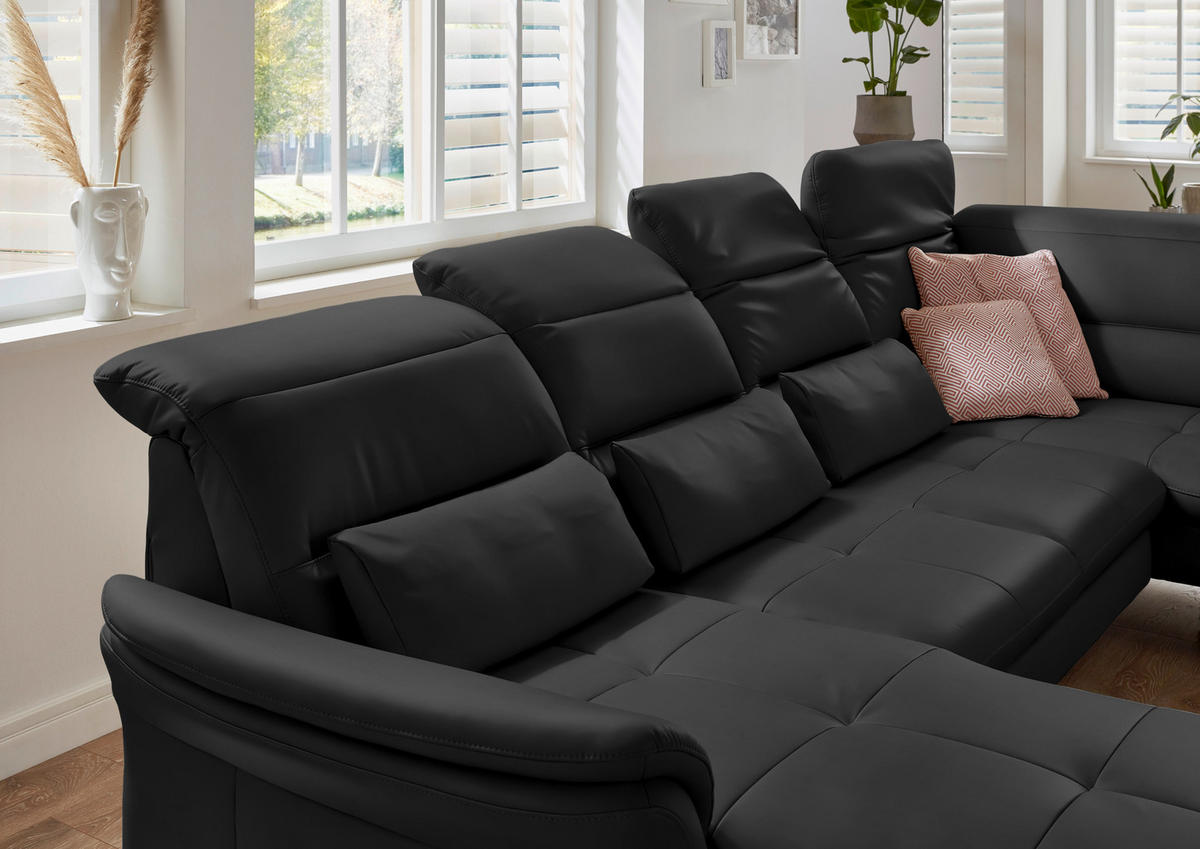 WOHNLANDSCHAFT Echtleder Schwarz  - Schwarz, Design, Leder/Metall (181/336/206cm) - Beldomo Speed